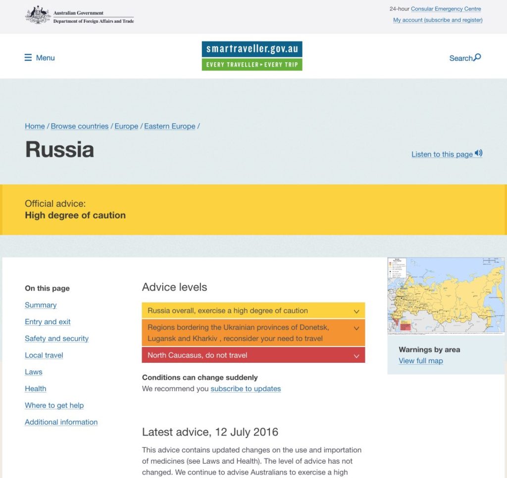 Safety and security in Rusia - Australia Goverment