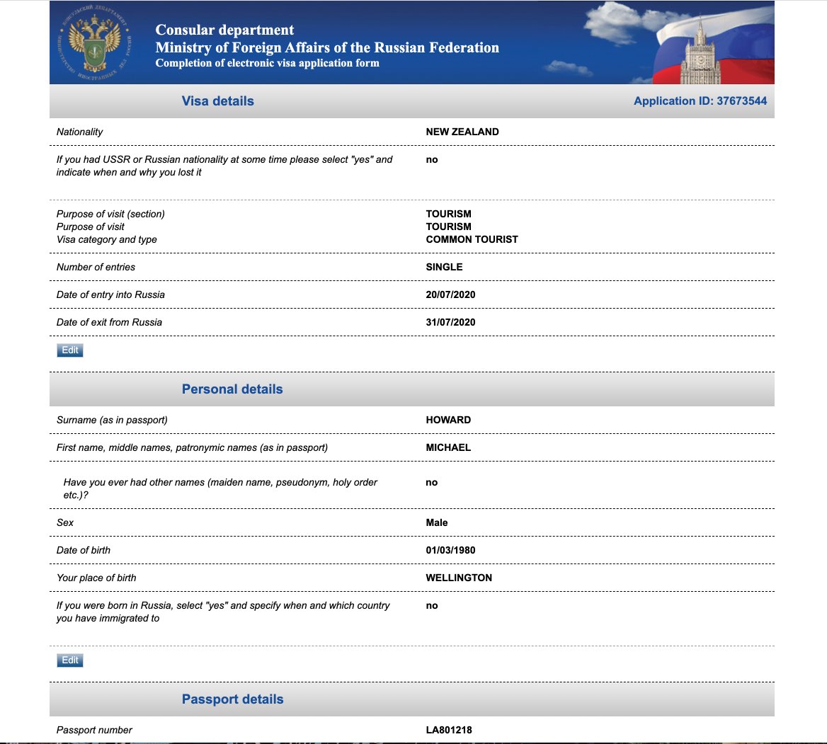 Get Russian visa in New Zealand - Completion of electronic visa application form 10
