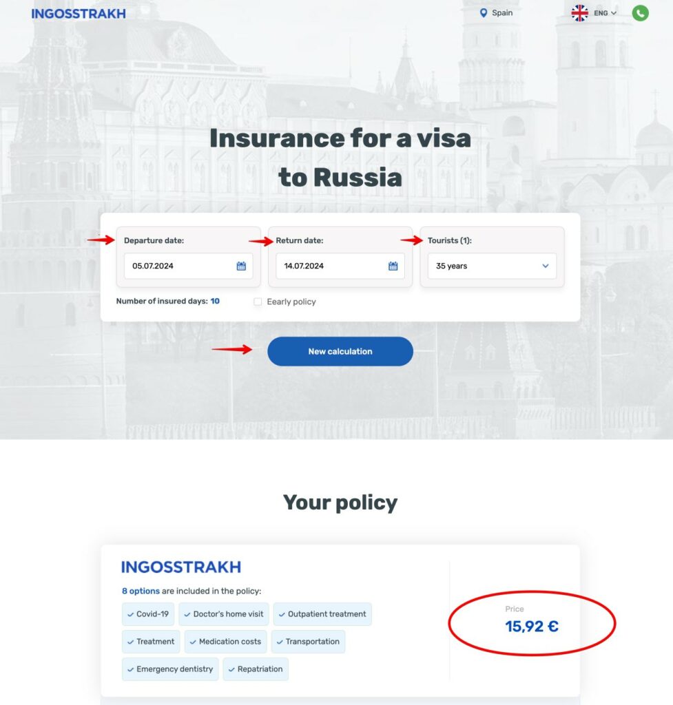Insurance for a visa to Russia 2